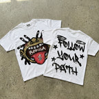 Hip-hop Street Boy Walks His Own Path Graphic Cotton T-shirt