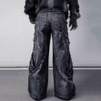 Washed Fringed Patchwork Ripped Lantern Jeans
