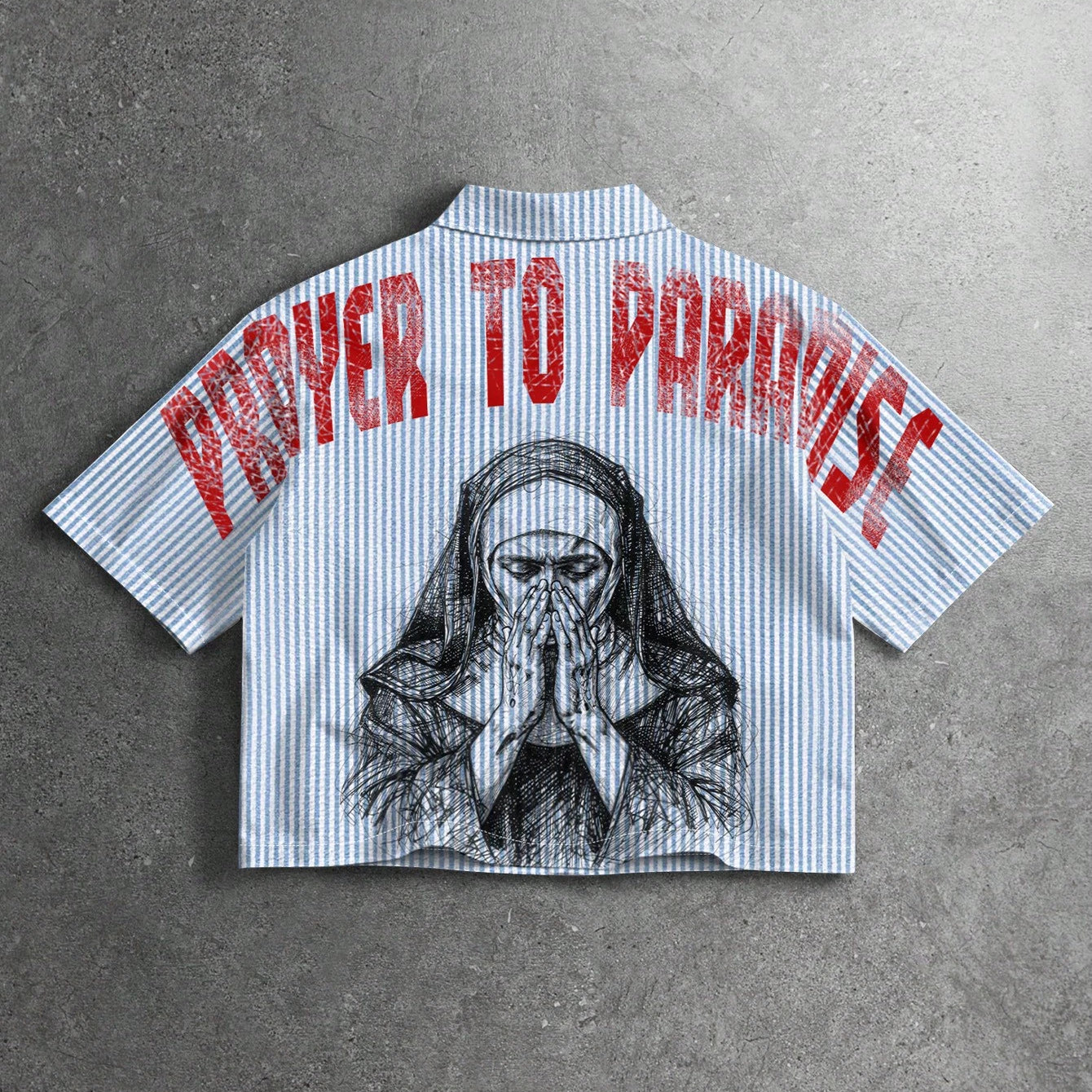 Men's Striped Nun Print Loose Short-sleeved Shirt