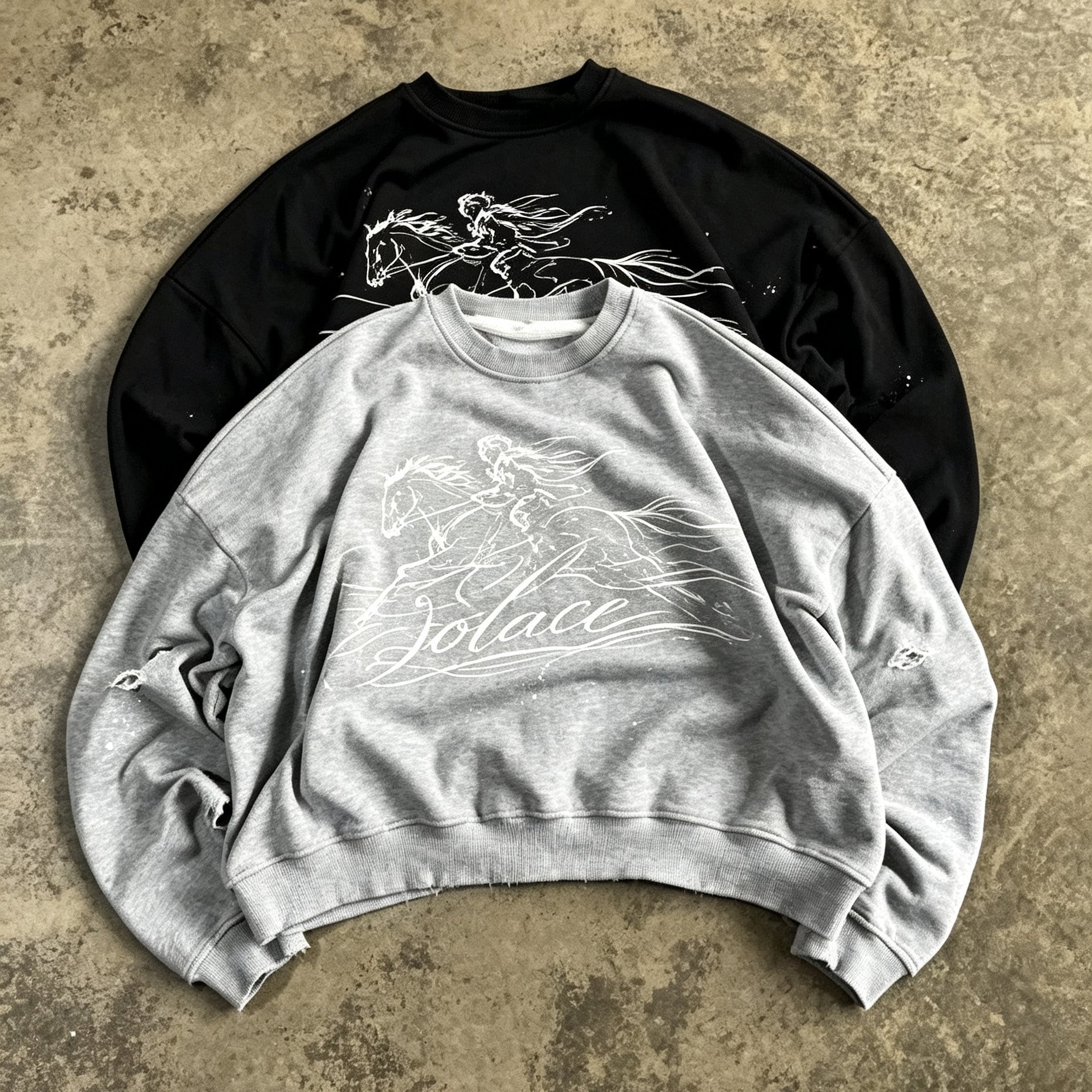 Knight Pattern Crew Neck Loose Sweatshirt
