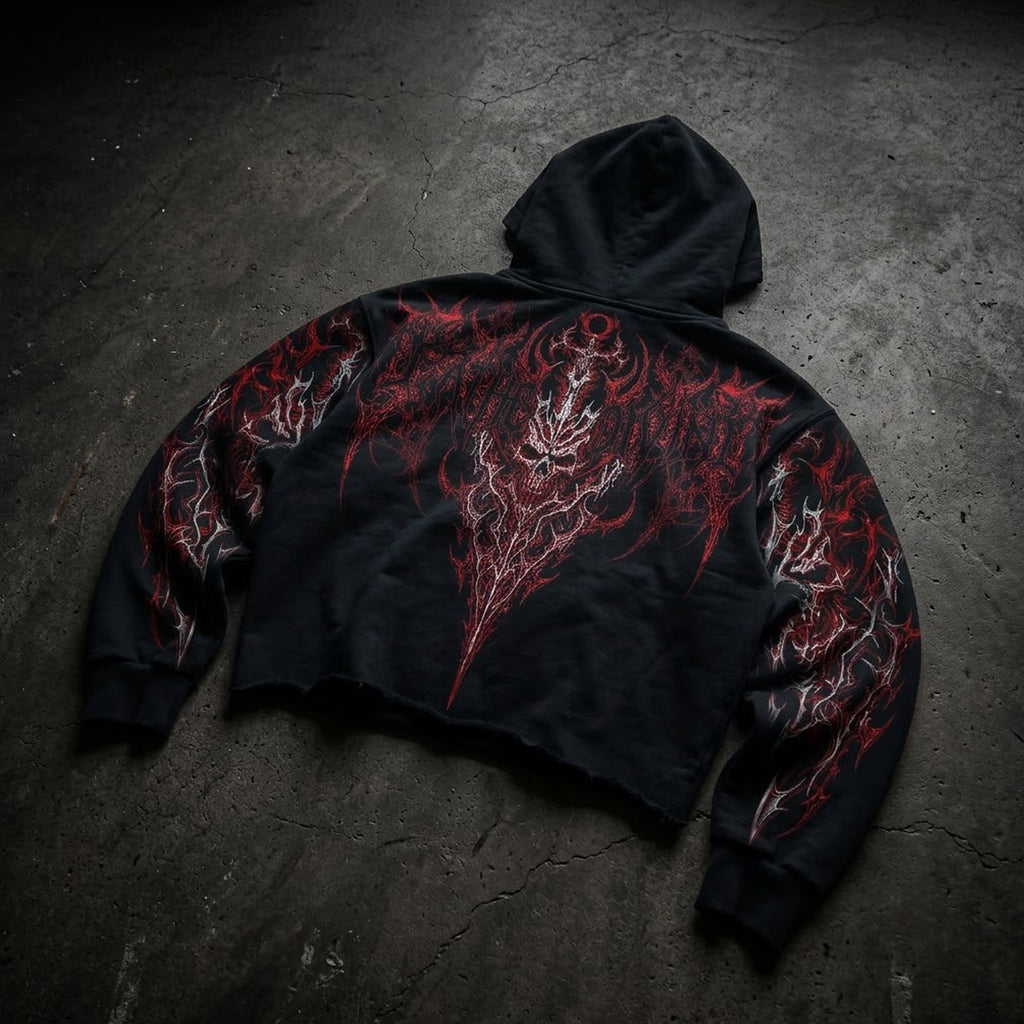 Disciple Dark Skeleton Skeleton Retro Graphic Cropped Hoodie