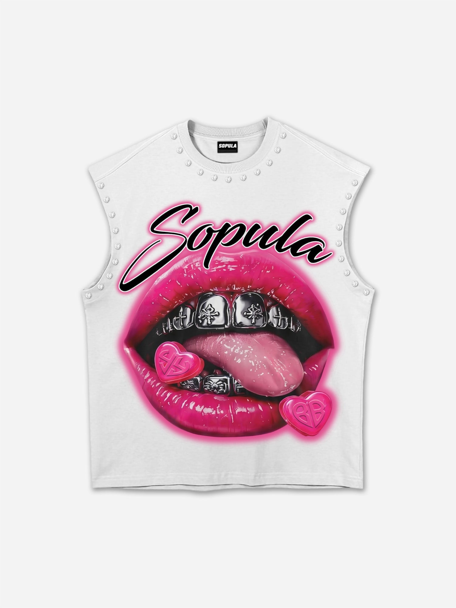 Metal Cross Braces Vintage Red Lips Graphic Tank Top
