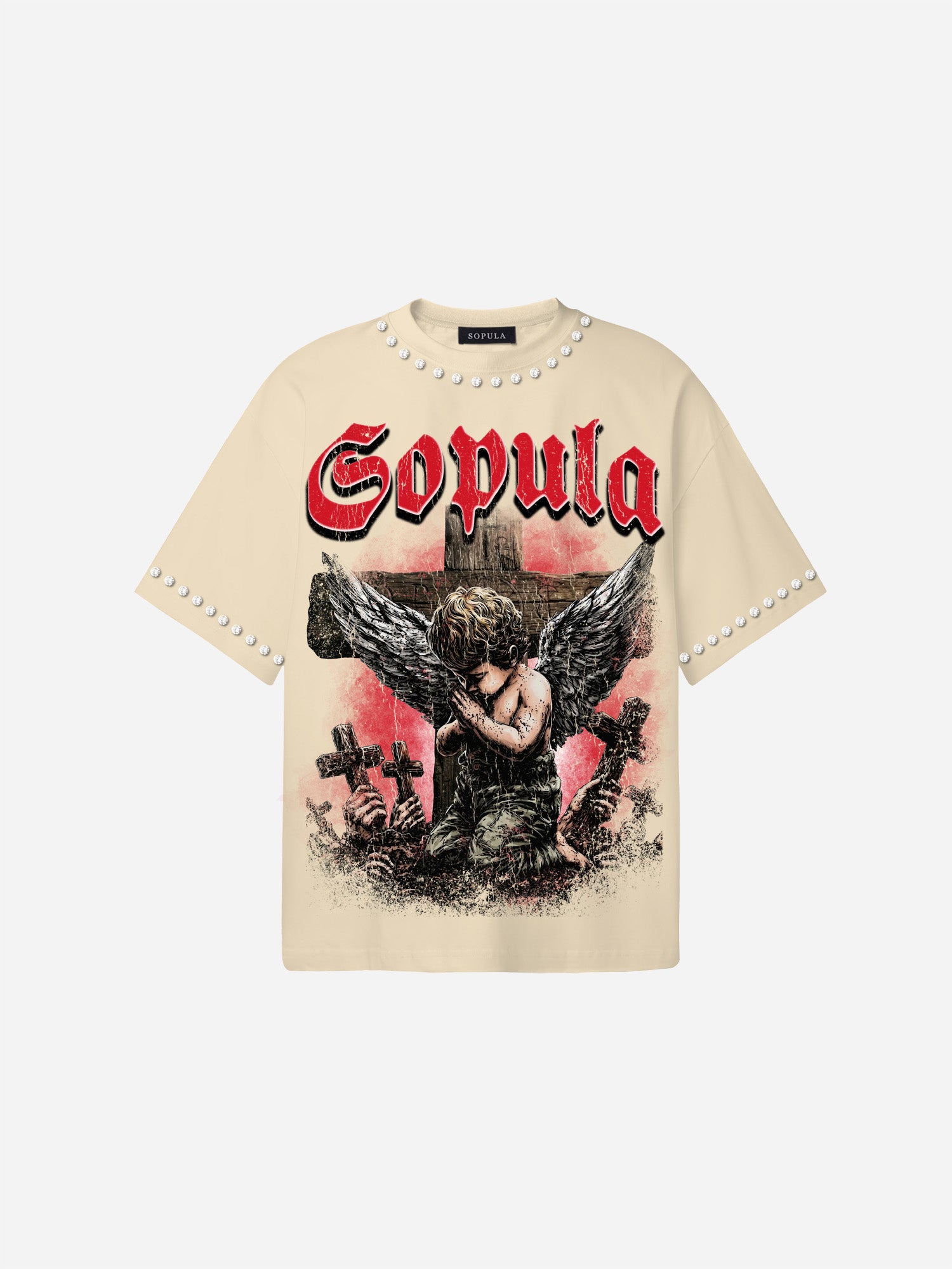 Angels Praying In Hell Vintage Graphic Cotton T-shirt