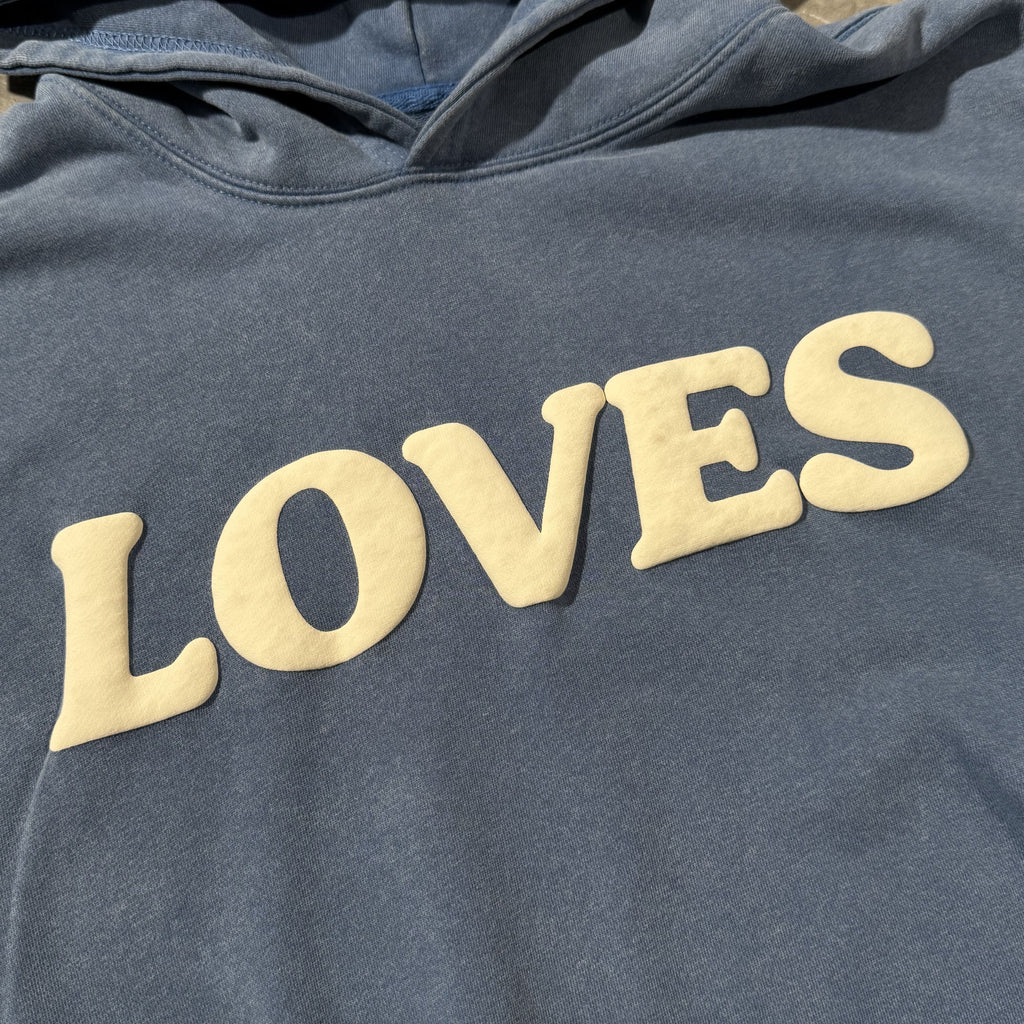 Puff Print Jesus Loves You Graphic Heavyweight Washed Hoodie