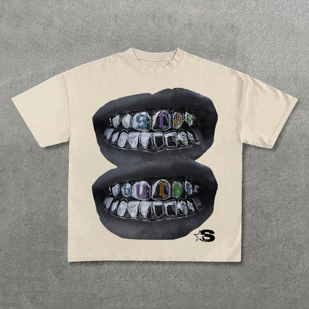 Personalized Loose Lip Print 100% Cotton Short Sleeve T-Shirt
