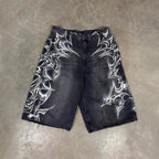 American Vintage Washed Tribal Print Denim Shorts