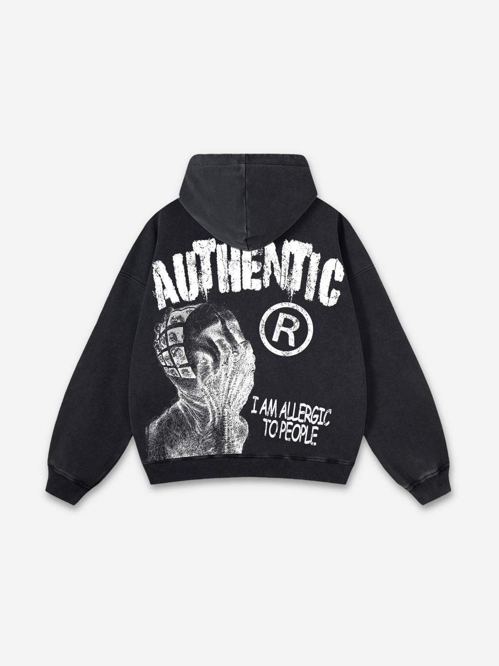 Vintage I Am Allergic To People Graphics Print Washed Hoodie