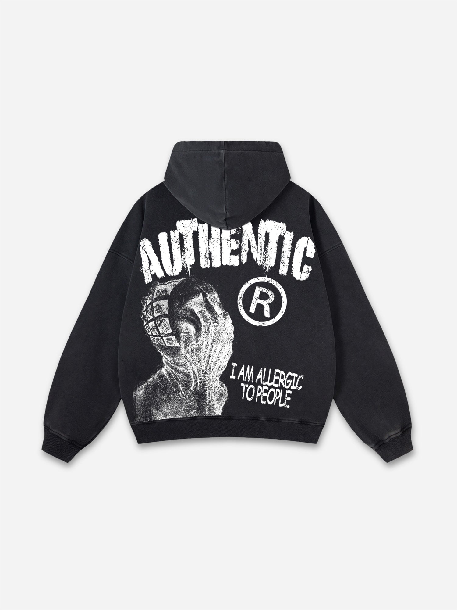 Vintage I Am Allergic To People Graphics Print Washed Hoodie