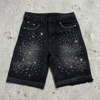 Men's Retro Washed AppliquÉ Rhinestone Y2k Denim Shorts