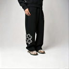 Stylish Four-leaf Clover Embroidered Zip-up Sweatshirt And Sweatpants Set