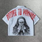 Men's Striped Nun Print Loose Short-sleeved Shirt