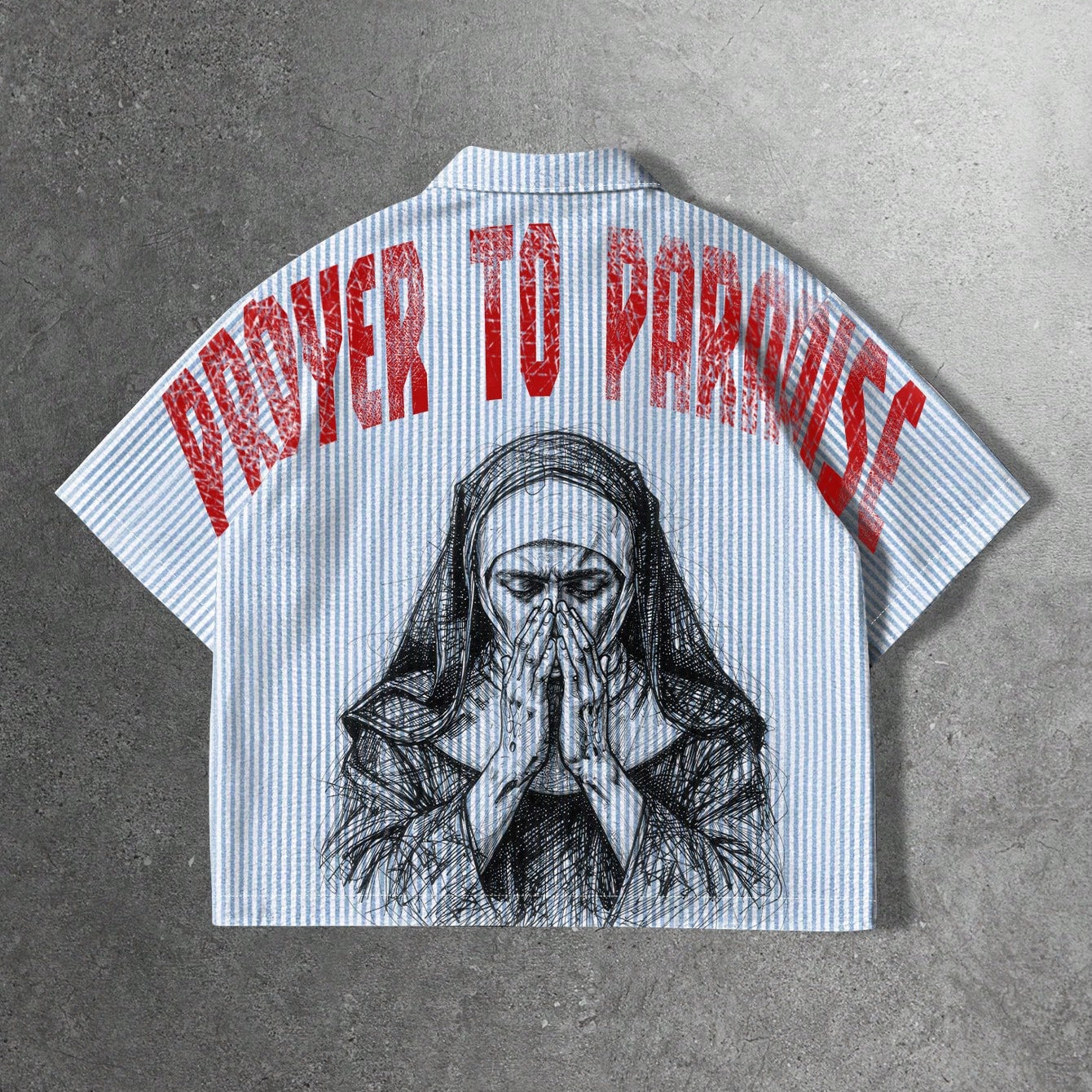 Men's Striped Nun Print Loose Short-sleeved Shirt