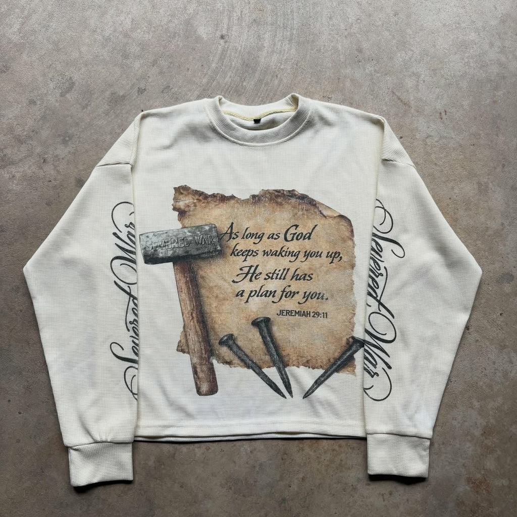 “forged In Faith” Retro  Y2k  Waffle Long-sleeved Tee