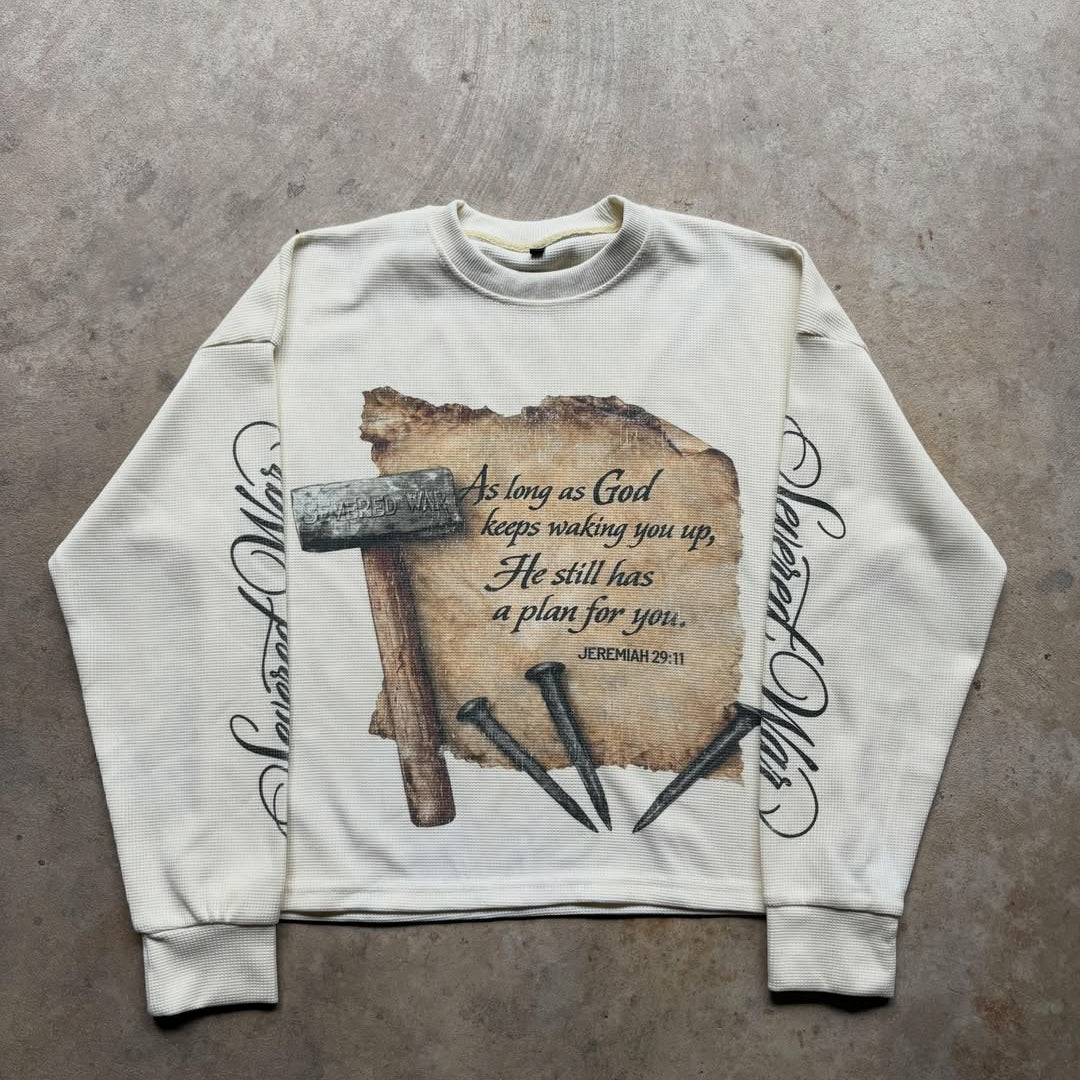 “forged In Faith” Retro  Y2k  Waffle Long-sleeved Tee