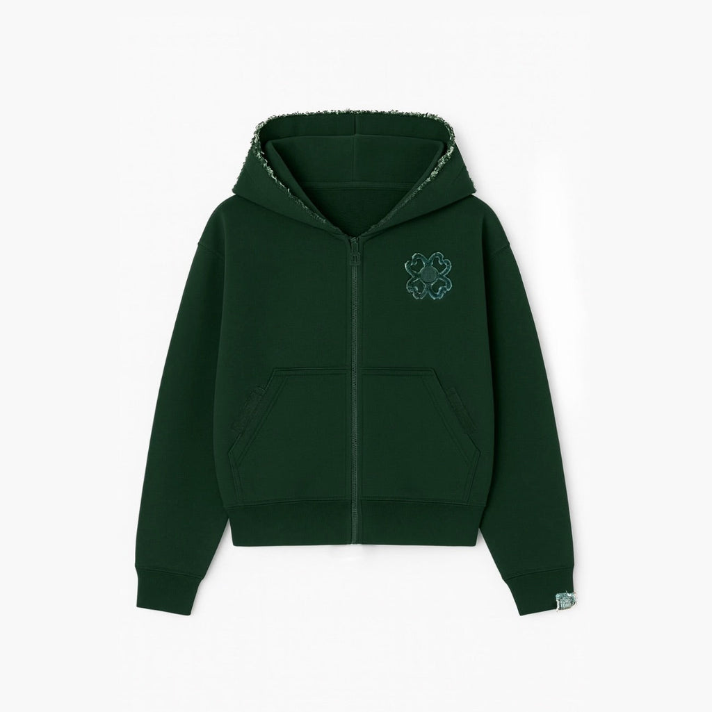 Stylish Four-leaf Clover Embroidered Zip-up Sweatshirt And Sweatpants Set