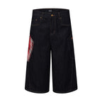 Streetwear Plaid Patchwork Loose Denim Shorts