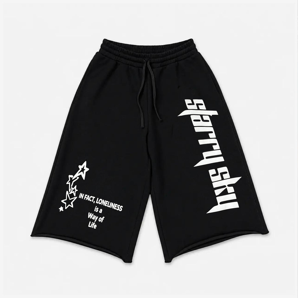 Text Pattern Drawstring Casual Pocket 3/4 Shorts