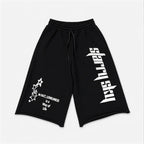 Text Pattern Drawstring Casual Pocket 3/4 Shorts