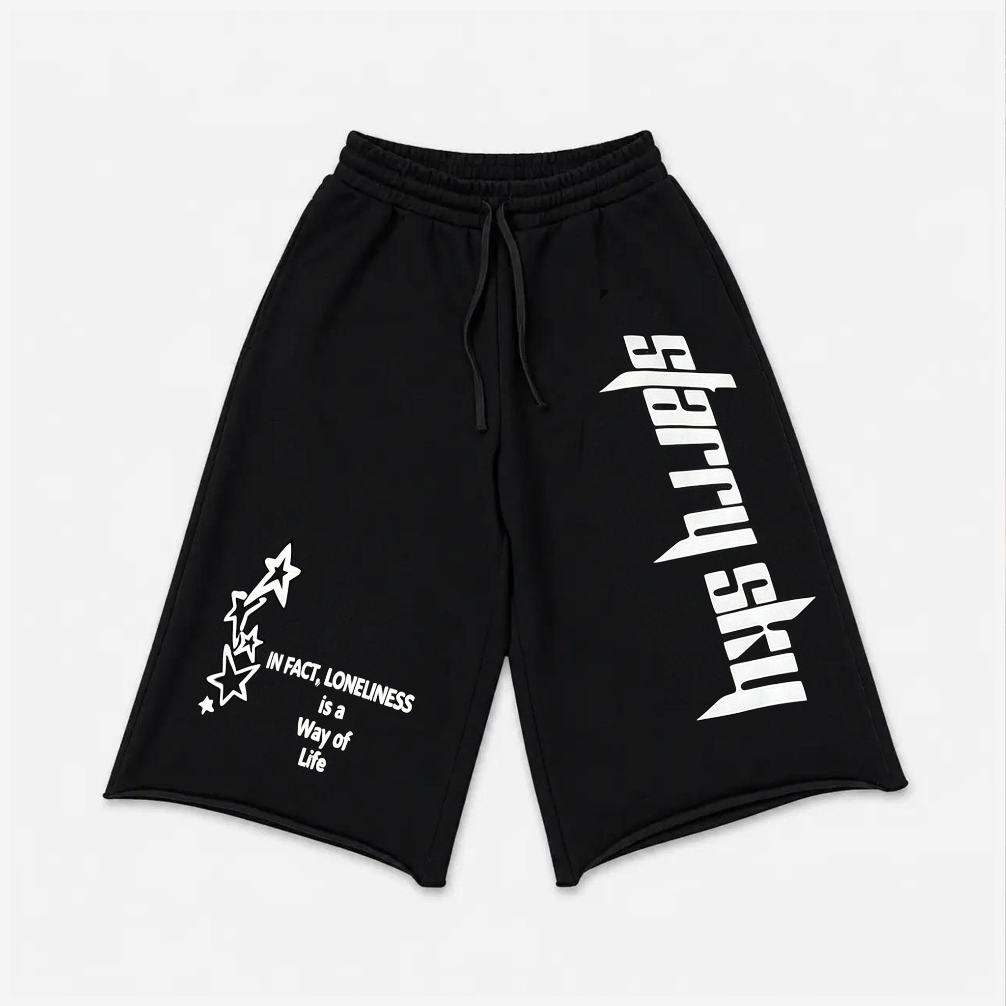 Text Pattern Drawstring Casual Pocket 3/4 Shorts