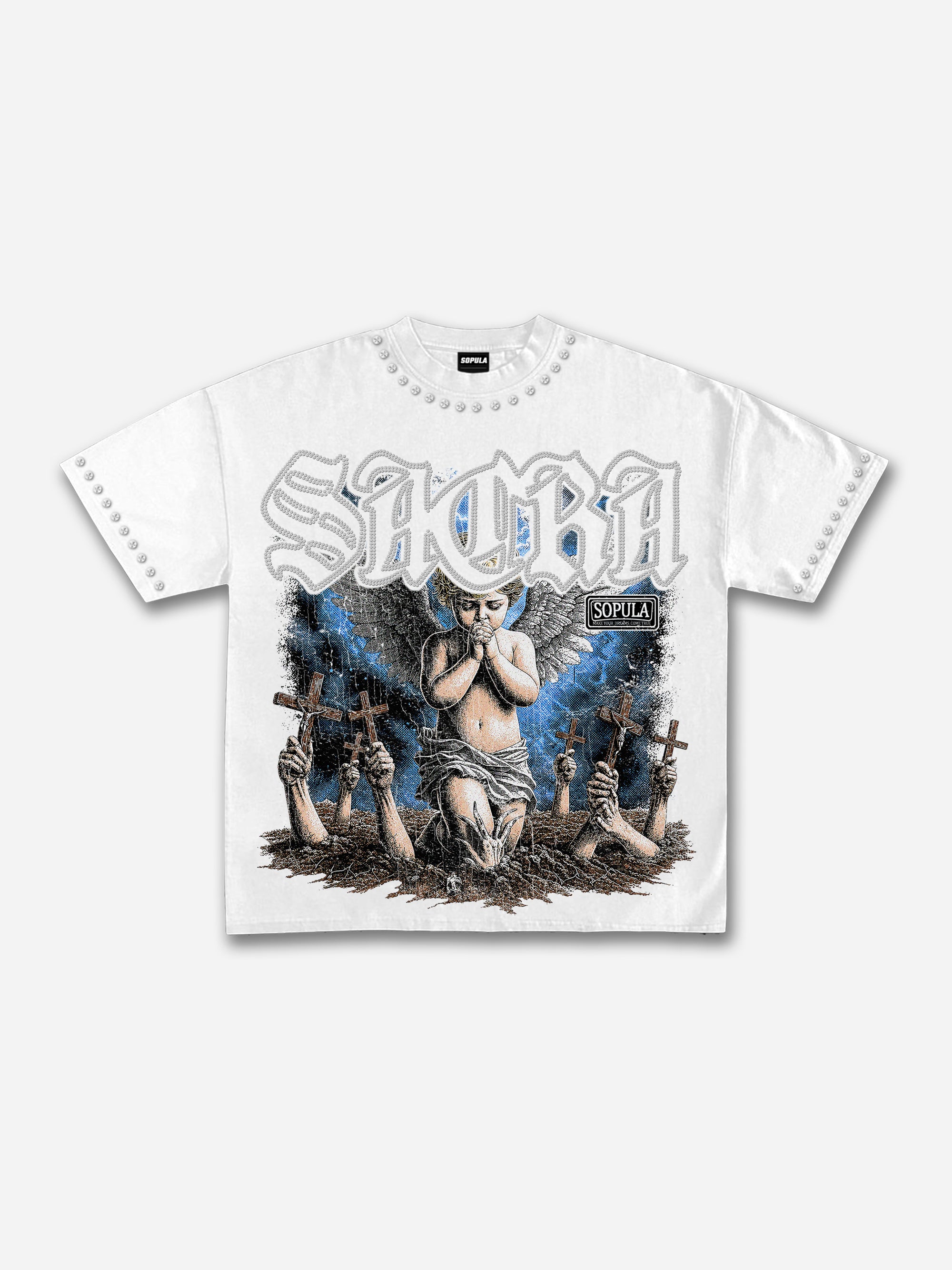 Sacra Retro Angel Graphic Cotton T-shirt