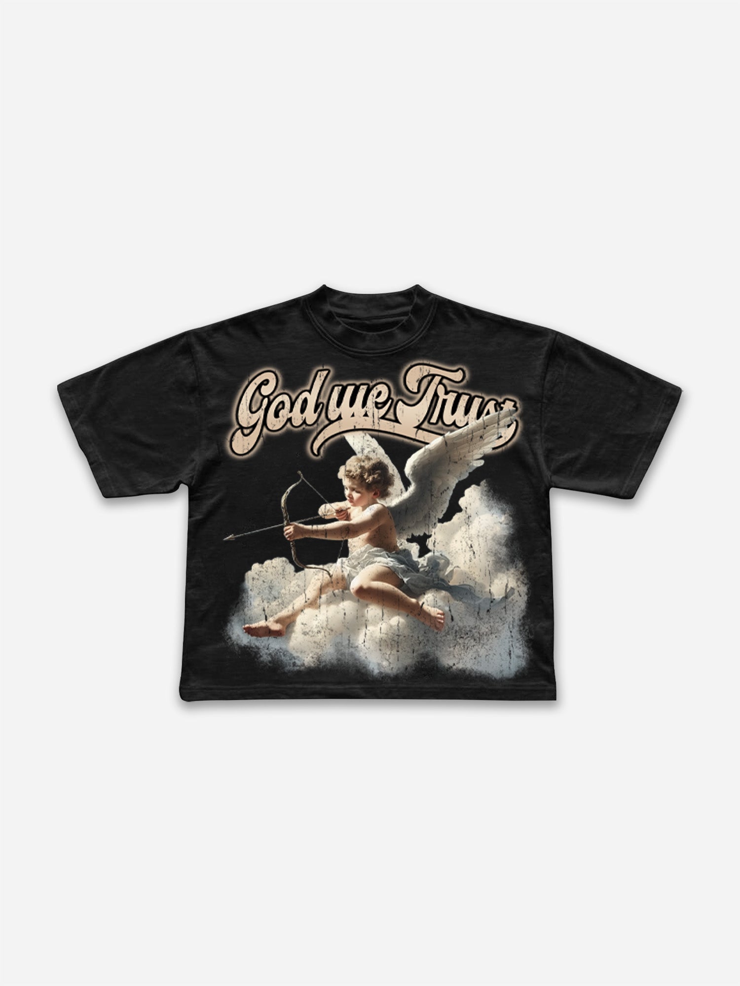 God We Trust Cupid Angel Aged Vintage Graphic Cropped T-shirt