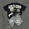 God Is Good Mummy Graphic T-shirt & Vintage Baggy Denim Shorts
