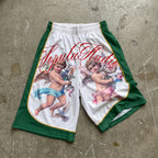 Flower Angel Graphic Color Blocking Drawstring Shorts