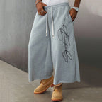 Men's Fashion Letter Drawstring Loose 3/4 Shorts