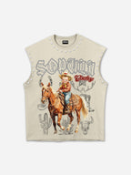 Cowboy Western Elements Retro Graphic Rhinestone Tank Top