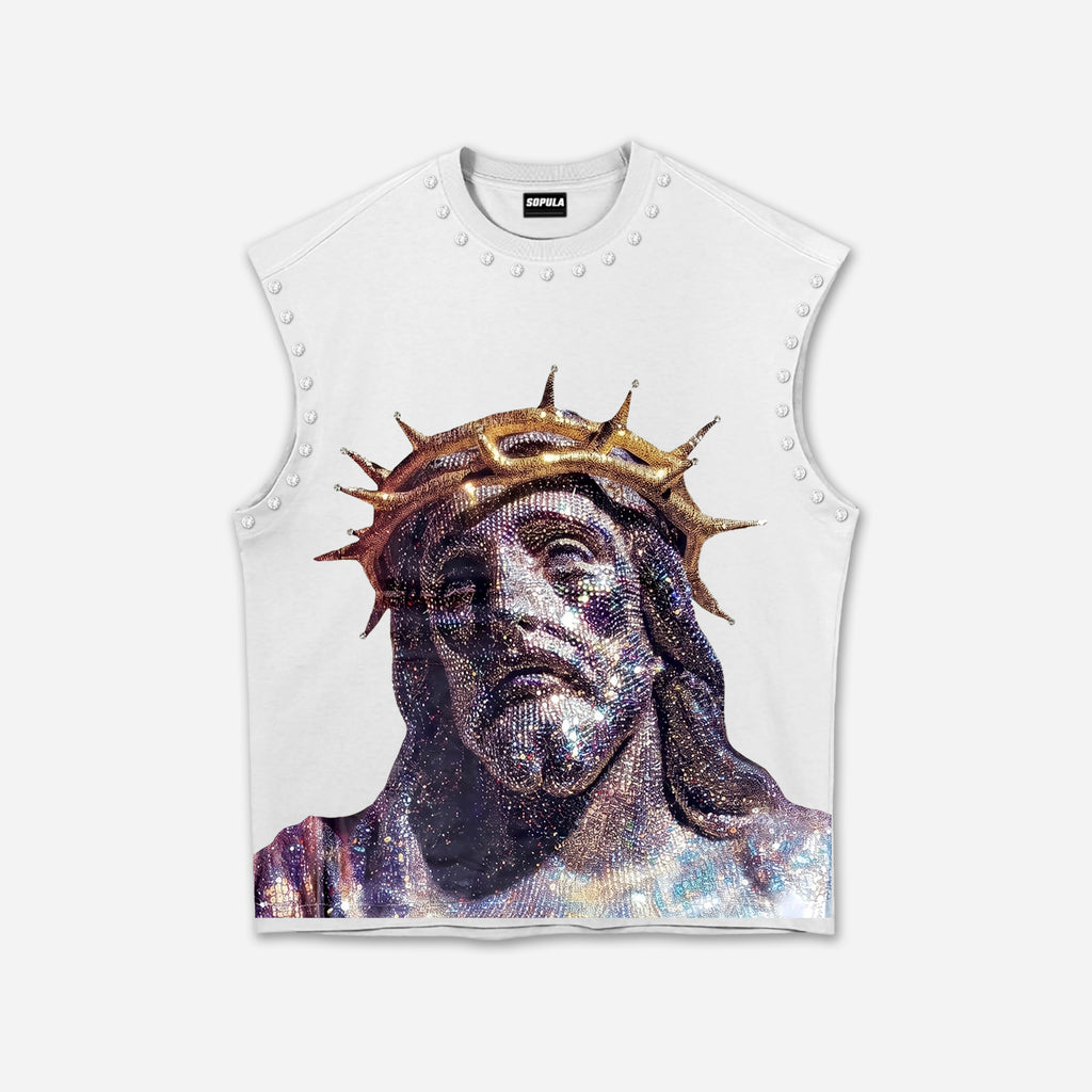 Rhinestone-embellished Tank Top With Diamond Jesus Print