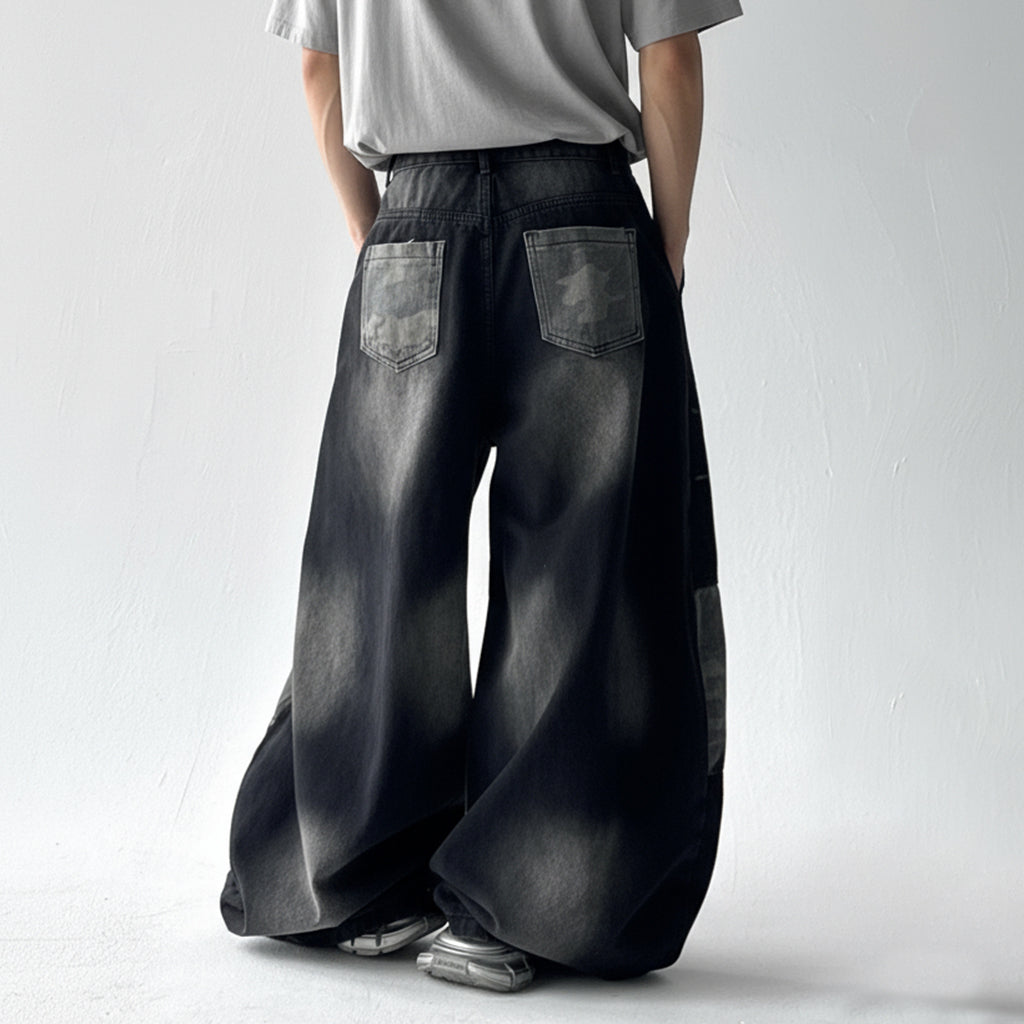 Streetwear Lightning Camo Washed Blade Baggy Jeans