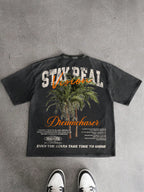 Stay Real Coconut Vacation Vintage Graphic Washed T-shirt