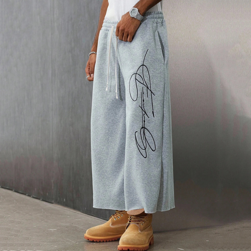 Men's Fashion Letter Drawstring Loose 3/4 Shorts
