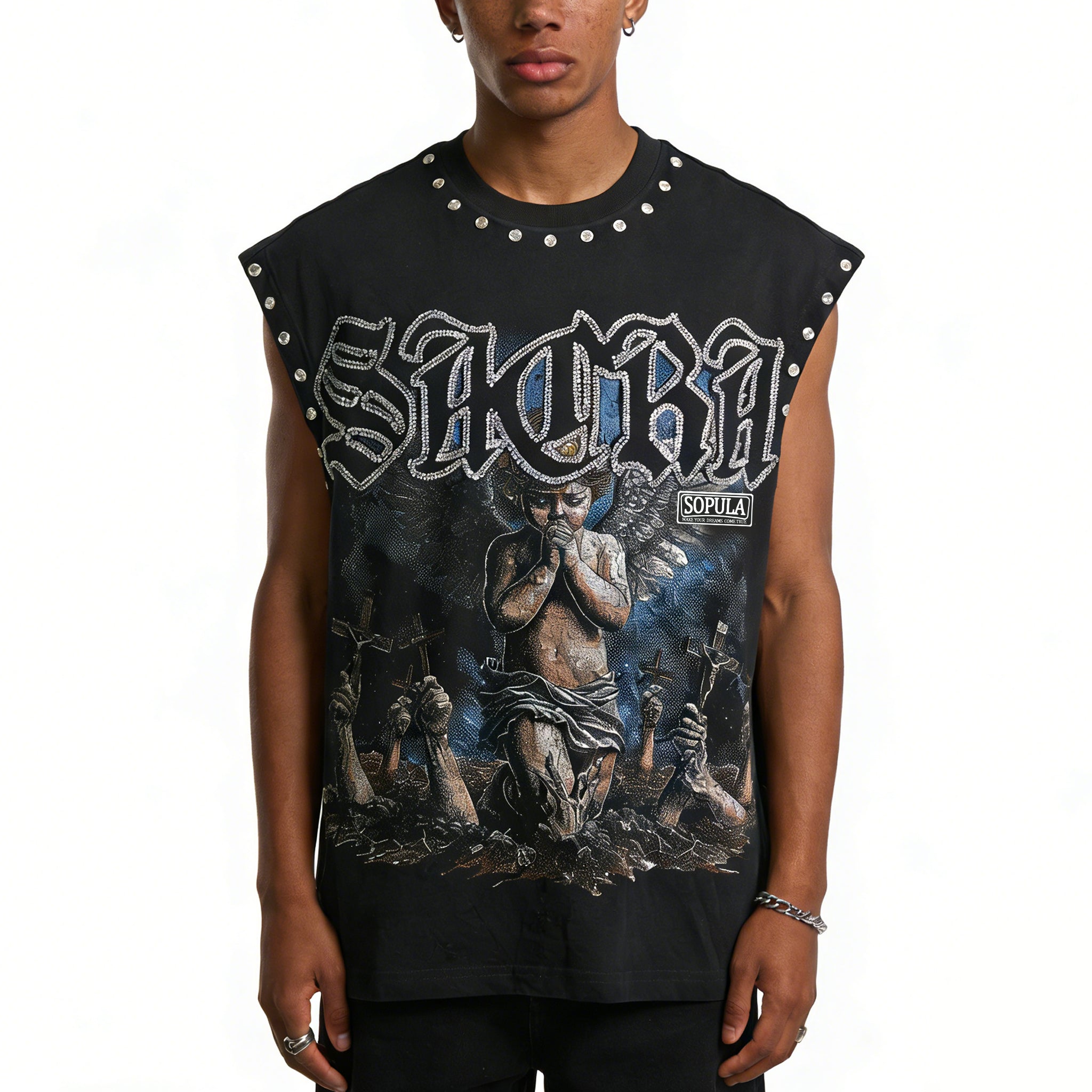 Sacra Retro Angel Vintage Graphic Tank Top