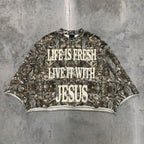 Retro Life Is Fresh, Live It With Jesus Graphic Boxy Crop Crimped Edge T-shirt