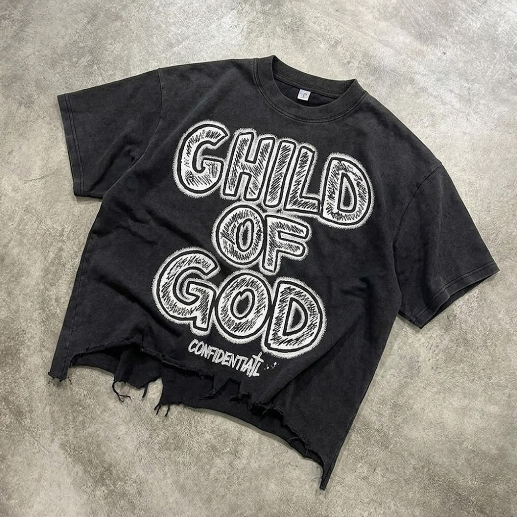 Jesus Child Of God Alphabet Graffiti Graphic Ripped T-shirt