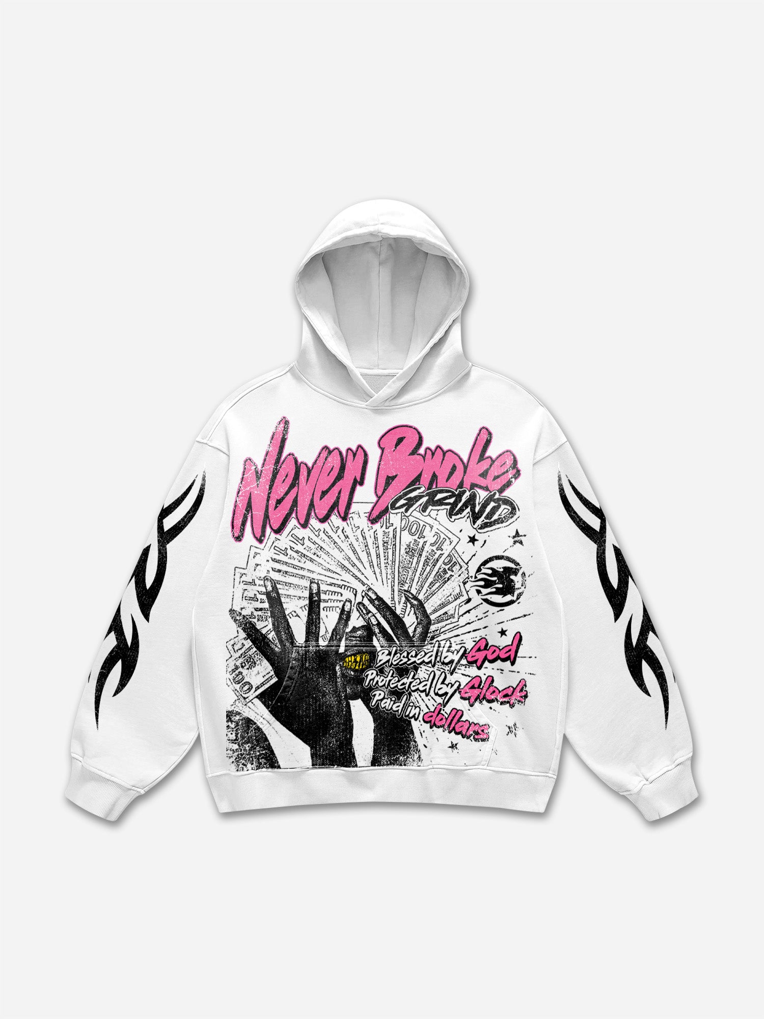 Never Broke God Glock Dollar Vintage Graphic Hoodie