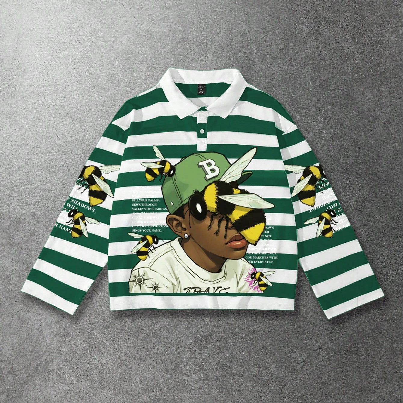 Streetwear Men's Patterned Striped Long-sleeve Polo Shirt
