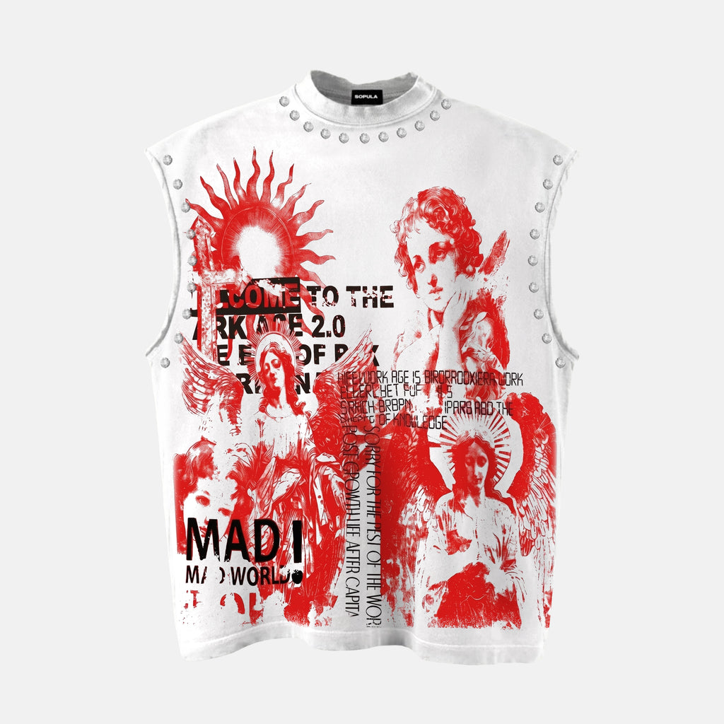 Retro Angel Religious Graphic Rhinestone Tank Top
