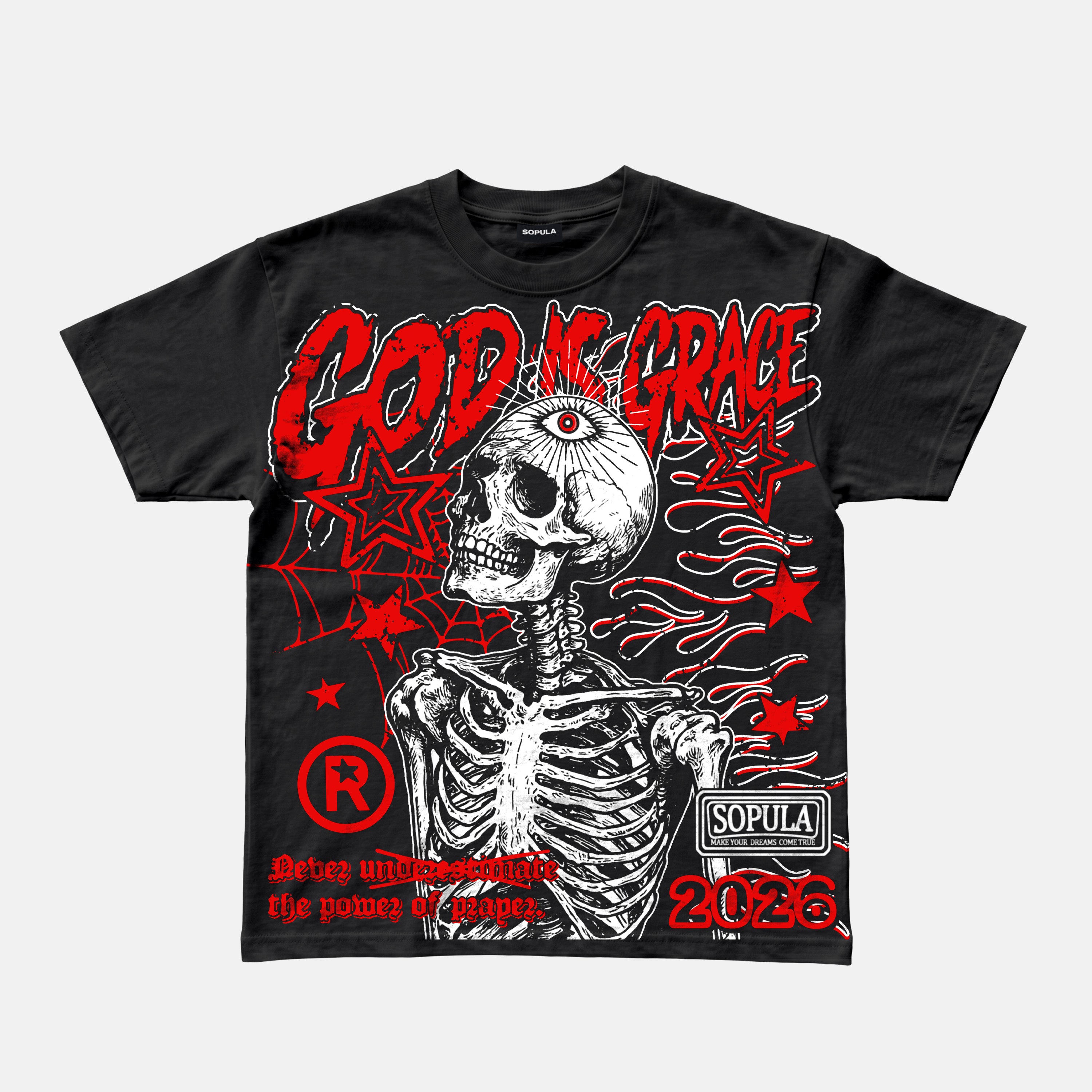 God Is Greater Retro Flaming Skeleton Graphic T-shirt
