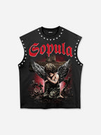 Angels Praying In Hell Vintage Graphic Rhinestone Tank Top