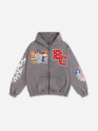 Vintage Warzone Peace Club Graphic Acid Washed Oversized Zip-up Hoodie