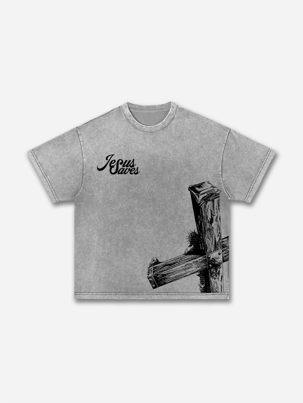 Vintage Casual Jesus Saves Graphic Acid Washed T-shirt