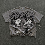 He Is Risen Vintage Jesus Graphic Crop Ripped T-shirt