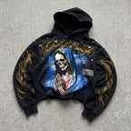 God Is Enough Skeleton Madonna Rhinestone Craft Graphic Cropped Hoodie