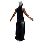 Men's Retro Madonna Embroidered Baggy Scimitar Washed Jeans