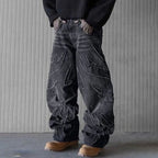 Unisex Flame AppliquÉ Wide-leg Baggy Jeans