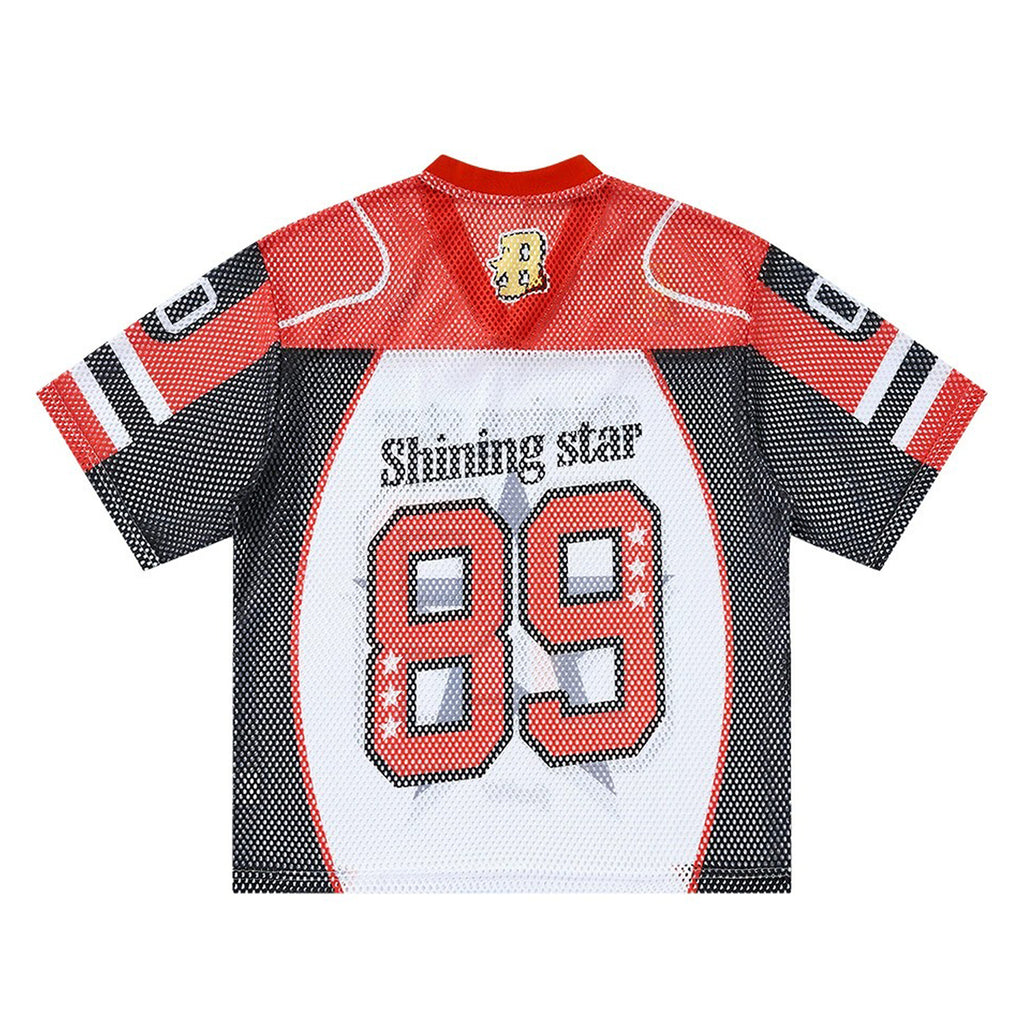 Star No.89 V-neck Digital Graphic Color-blocked Jersey