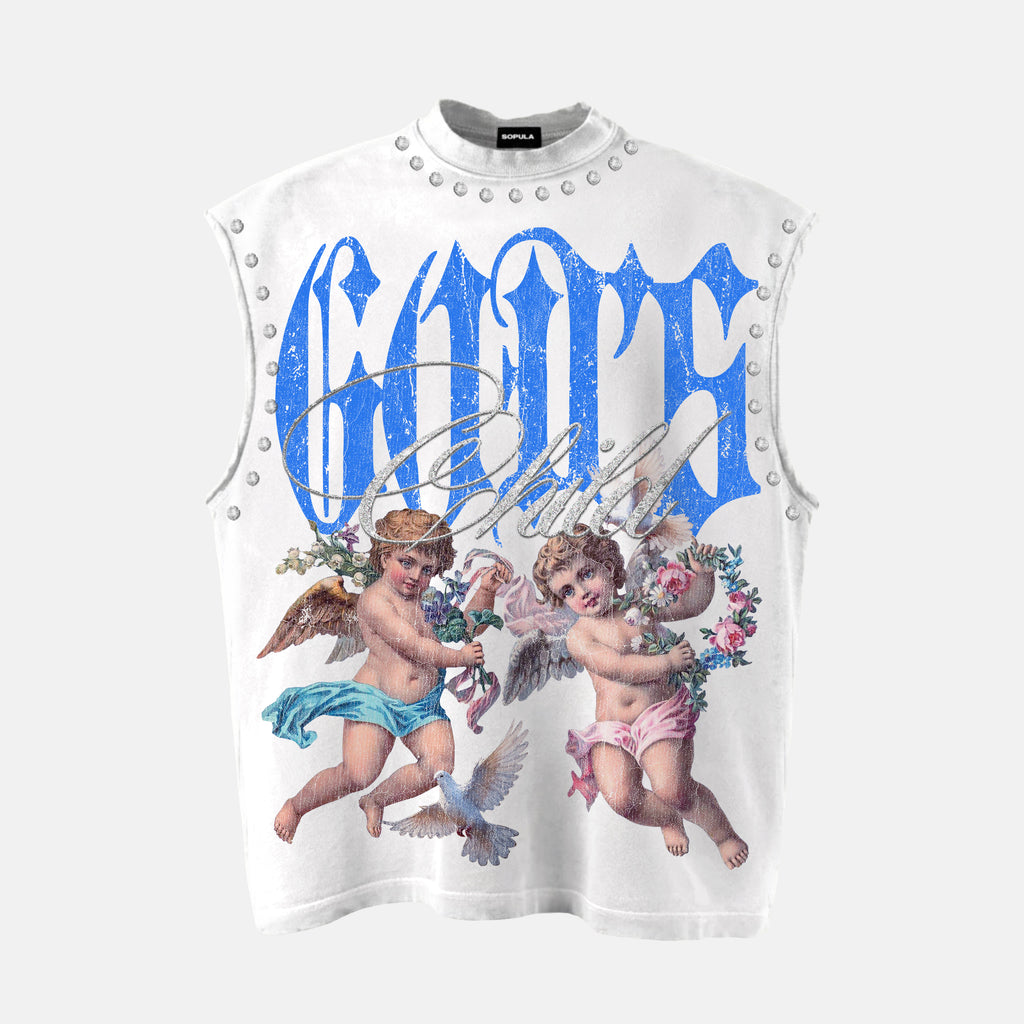 God's Child Retro Flowers Angel Graphic Tank Top