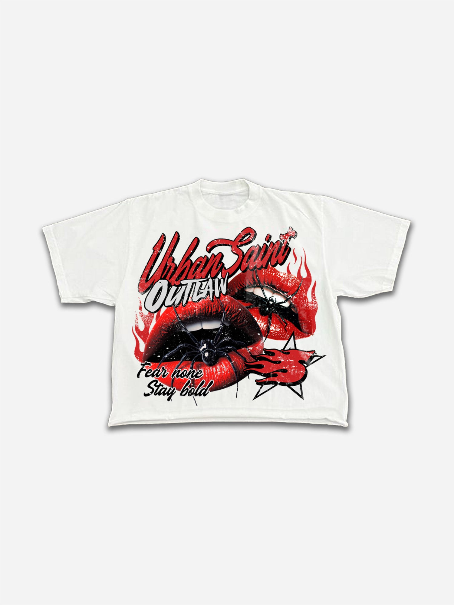 Vintage Spider Red Lip Graphic Cropped T-shirt